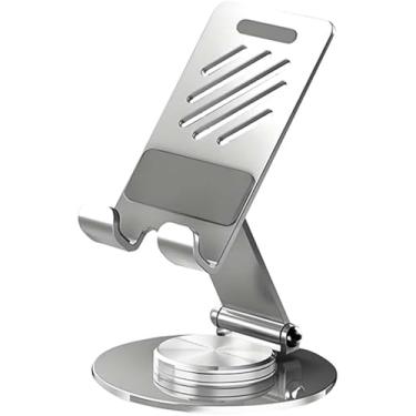 Imagem de Suporte de telefone de mesa dobrável de alumínio, suporte portátil giratório de 360° com base estável para todos os smartphones, iPads e tablets