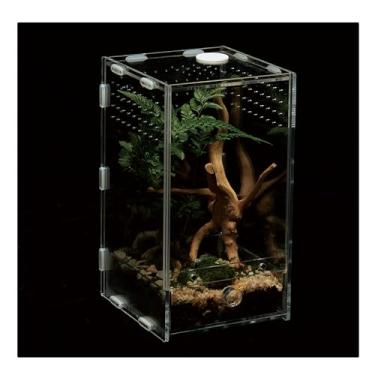 Imagem de WBHONGHUI Terrário de habitat de réptil transparente acrílico com trava, perfeito para anfíbios e invertebrados como aranhas, sapos, etc. (porta frontal pequena vertical)
