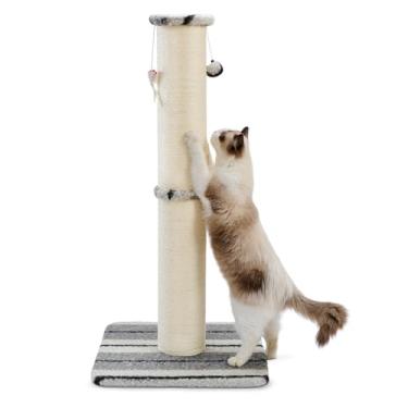 Imagem de Joydeco Poste arranhador para gatos 86 cm, corda de sisal resistente e grossa com bola e ratos para pendurar em ambientes internos (cinza)