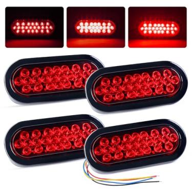 Imagem de Ledvillage Luzes traseiras estroboscópicas vermelhas de 15 cm – pacote com 4 | 24 luzes de reboque ovais de LED com padrões de flash triplo | Luzes de freio à prova d'água para caminhão, trailer