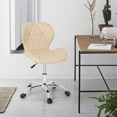 Imagem de Cadeira de Escritório com Rodízios e Assento Estofado – Base em Madeira e Metal para Home Office e Estudo (Bege com roda)