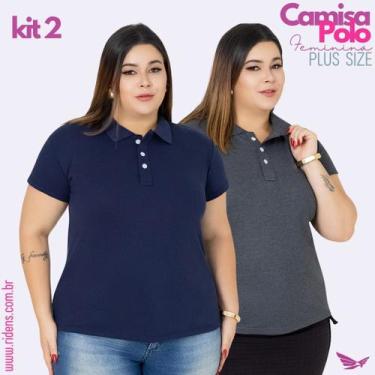 Imagem de Kit 2 Camisa Plus Size Gola Polo Feminina Tecido Premium e Ótimo Acaba