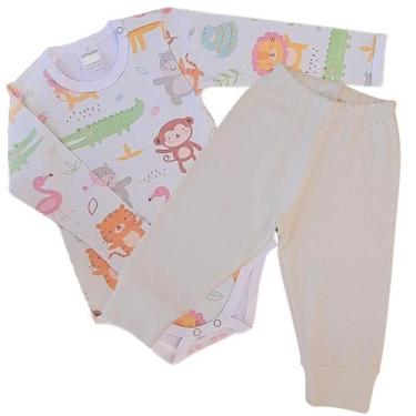 Imagem de Kit Body Infantil Manga Longa Safari e Amarelo RN a G - Algodão Premiu