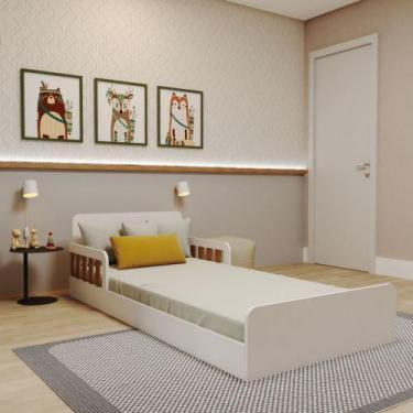 Imagem de Cama Infantil Montessoriana Solteiro Aurora Bramov, Branco Carvalho Me