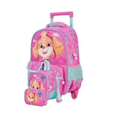 Imagem de Kit Mochila Escolar Rodinhas Infantil Meninas Lancheira Estojo Box Pat