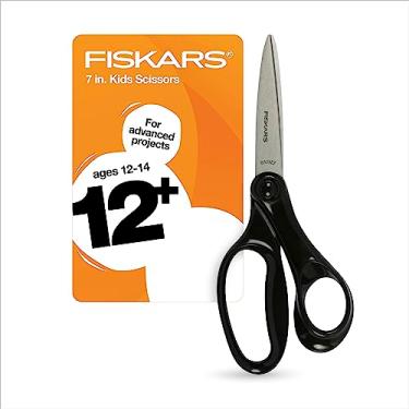 Imagem de Fiskars Tesoura de estudante de 18 cm para crianças de 12 a 14 anos, tesoura para escola ou artesanato, material de volta às aulas, preta