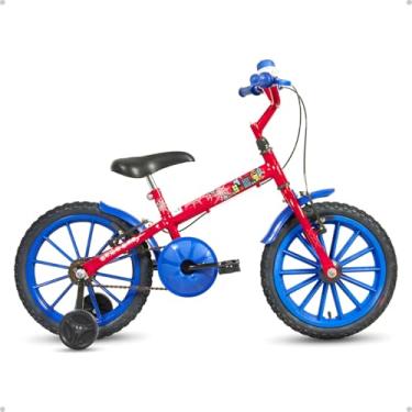 Imagem de Bicicleta Infantil Menino Aranha Aro 16, Azul e Vermelho, Quadro em Aço Carbono, Com Rodinhas de Treinamento, Para 4-7 Anos, Capacidade 30kg