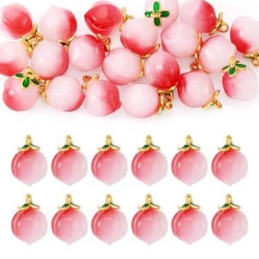 Imagem de Cheriswelry 20 peças de pingentes de pêssego de vidro feito à mão, 3D, alimentos, frutas, brincos de cristal, pingentes de 12 mm para artesanato, pulseira, colar, chaveiro, fabricação de joias