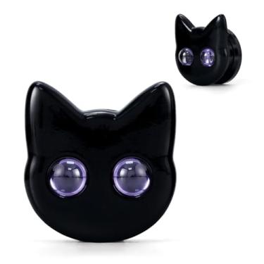 Imagem de COOEAR Indicadores de orelha de gato preto, tampões de ouvido exclusivos de desenho animado, túneis de orelha de aço inoxidável., 9/16"(14mm), Aço inoxidável, Arenito