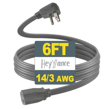 Imagem de HeyYance Cabo De Extensão Calibre 14 Para Aparelhos Alta Resistência - 6 Pés Spt-3, Plugue Plano, Alimentação Aterrado 3 Pinos Ar-Condicionado, Geladeiras, Micro-Ondas, Máquinas Lavar, Uso Interno,