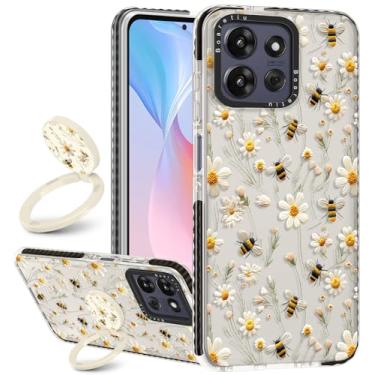 Imagem de Boaretiu Capa para Motorola Moto G Power/Play 2025 - com suporte fofo Kawaii Fashion 360° giratório suporte de anel com suporte de flor abelha para mulheres meninas meninos adolescentes feminino capa
