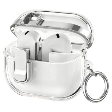 Imagem de Miimall Capa compatível com Samsung Galaxy Buds 3/Buds3 pro/Buds3 FE com clipe de bloqueio seguro, capa protetora galvanizada transparente à prova de choque para Galaxy Buds 3/Buds3 pro/FE com