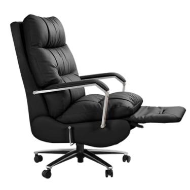 Imagem de Cadeira de escritório alta e alta para gerentes com apoio para os pés retrátil - Cadeira de escritório ergonômica reclinável com encosto alto em couro, limite de peso de 200 kg,Black