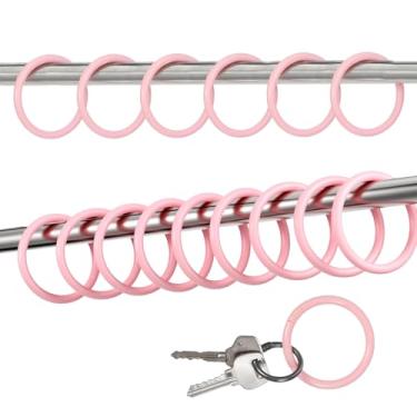 Imagem de Xindojuz 15 peças de anéis de ganchos de cortina de chuveiro rosa, ganchos de plástico decorativos redondos de fácil instalação, ganchos de chuveiro em forma de O para cortina de banheiro chuveiros
