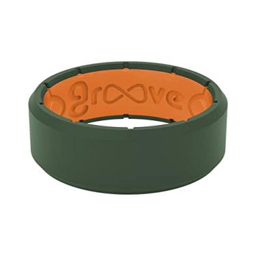 Imagem de Groove Life Anel de casamento de silicone para homens – anéis de borracha respirável para homens, cobertura vitalícia, design exclusivo, anel masculino de ajuste confortável – borda original, Moss Green / Orange, 13