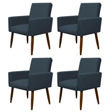 Imagem de Kit 4 Poltronas Para Sala Pés De Madeira Nina Azul Marinho