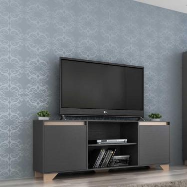 Imagem de Rack Benevello Mdp 2 Portas 3 Prateleiras Dobradiças Grafite