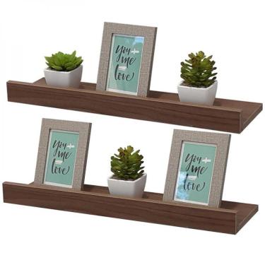 Imagem de Kit 2 Prateleiras Porta Quadros 70 X 10cm Nogal Suporte Invisível