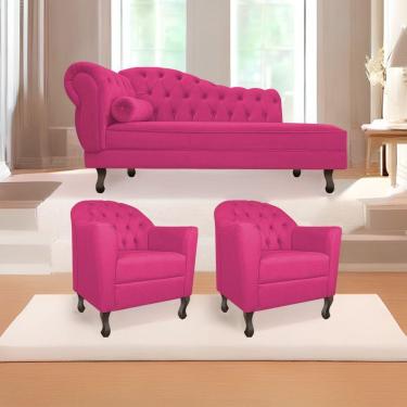 Imagem de Kit Diva Recamier Diana 185Cm Lado Direito E 02 Poltronas Julia Suede - Amarena Móveis Pink
