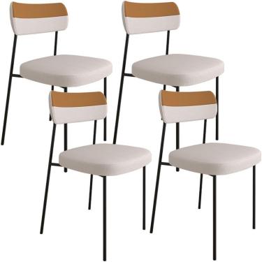 Imagem de Kit 4 Cadeira Estofada Sala Jantar F01 Linho Bege Caramelo