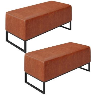 Imagem de Kit 02 Puff Cléo W01 Base De Ferro 90 Cm Couríssimo Camel