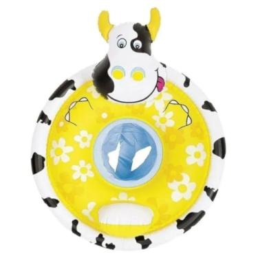 Imagem de Boia Infantil Hipopótamo com Assento de Segurança, PVC, 80x68cm, Design Divertido, Flutuador para Piscina, Azul e Amarelo, para Bebês 1-4 Anos (branca)