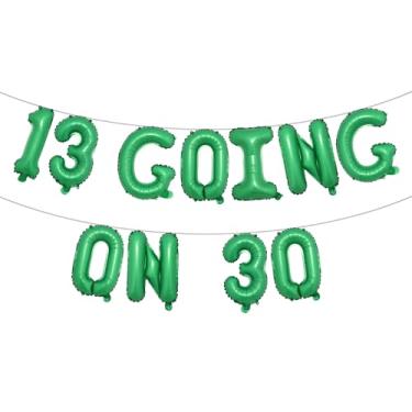 Imagem de 13 Going On 30 Banner multicolorido com glitter - Decorações de festa de aniversário de 13 e 30 anos, lembrancinhas e suprimentos (13 GOING ON 30 Green)