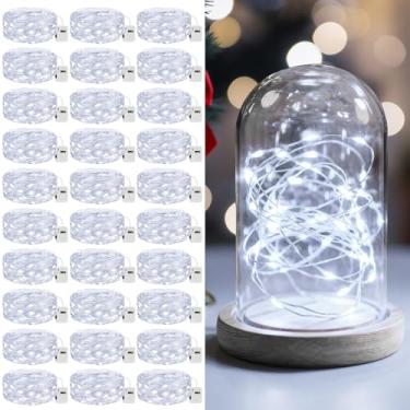 Imagem de litogo Pacote com 30 luzes LED de fadas operadas a pilha, 2 m e 20 LEDs, 3 modos, mini luzes cintilantes, luz estrelada à prova d'água para casamentos, potes de pedreiro, festas, decorações de Natal