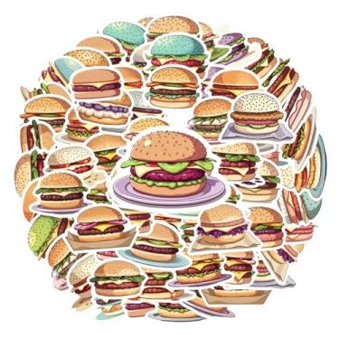 Imagem de 50 peças adesivos engraçados hambúrguer fast food gourmet adesivos de papelaria extravagantes para mala, geladeira, telefone, bagagem, laptop, guitarra, carro, brinquedos, faça você mesmo, telefone