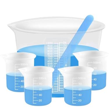 Imagem de Copos medidores de silicone, copos grandes de mistura flexíveis de 1000 ml e 100 ml, 5 xícaras de cozimento para resina epóxi, faça você mesmo, fabricação de joias, cozinha