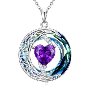 Imagem de IMZM Colar de pedra do mês de nascimento para mulheres, pingente de lua celta, colar de cristal azul, joia de coração, presente de aniversário de Natal para filha, esposa, mãe, irmã, Base, Zircônia