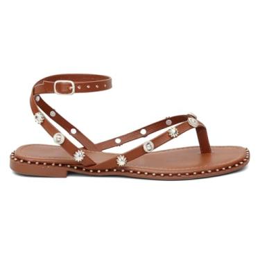 Imagem de Sandália Feminina Rasteirinha Minimalist Caramelo Fivela Tiras com Detalhes em Metal Dedo Verão (BR, Adulto, Numérico, 39)