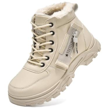 Imagem de Yeeteepot Botas de neve femininas quentes de inverno femininas forradas com pele no tornozelo botas com cadarço para uso ao ar livre, antiderrapante, impermeável, sapatos de caminhada, Marrom, 38