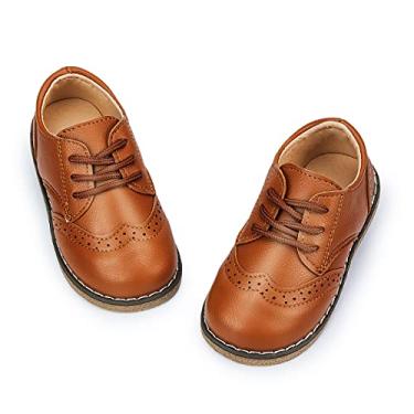 Imagem de Sapato social infantil para meninos e meninas, sapato Oxford de couro PU uniforme escolar mocassim, A01/marrom, 17