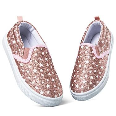 Imagem de K KomForme Tênis infantil de lona sem cadarço para meninas, Glitter rosa, 7 Toddler