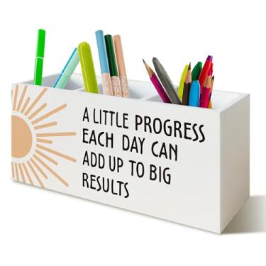 Imagem de YTRGI Boho Sun Suporte de caneta inspirador para decoração de casa, escritório, cozinha, mesa, porta-lápis de madeira, organizador de placas para casa, escritório, acessórios de mesa