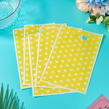 Imagem de 20 peças de sacos de plástico PET de bolinhas 25,5 x 16,4 cm bolsas com alça de orifício cor dopamina roupas de compras DIY joias presente festa embalagem suprimentos (amarelo)