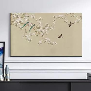 Imagem de Capa contra poeira para TV interna, estampa de pintura floral universal de pássaros, protetor à prova de poeira para telas LCD/LED tecido decorativo capa de televisão sala de estar/quarto