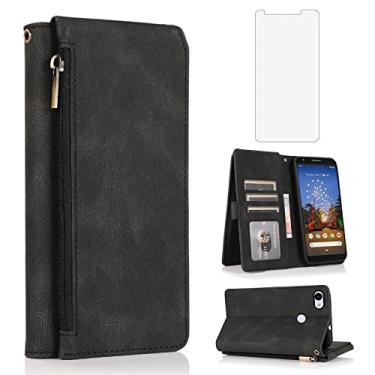 Imagem de Capa carteira compatível com Google Pixel 3a XL, protetor de tela de vidro temperado e zíper de couro, suporte para cartão, acessórios para celular para Pixel3aXL Pixle 3aXL A3 Pixel3a LX feminino
