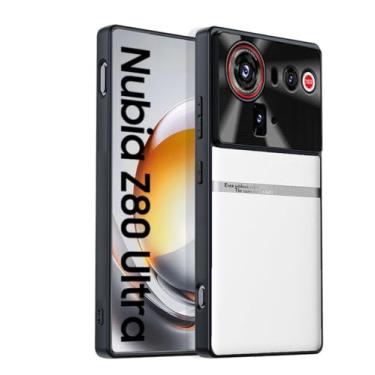 Imagem de QUIETIP Capa para Nubia Z80 Ultra com película protetora, textura de couro, fina, à prova de choque, branca