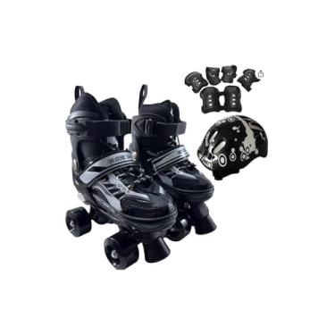 Imagem de Patins Infantil com Kit de Proteção, Preto e Amarelo, Tamanho 34-37, com Capacete, Joelheiras e Cotoveleiras, para Crianças Acima de 3 Anos, Suporta até 60kg