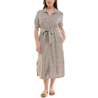 Imagem de Nicole Miller Vestido feminino de manga curta estampado com cinto próprio, Oncinha claro, 40