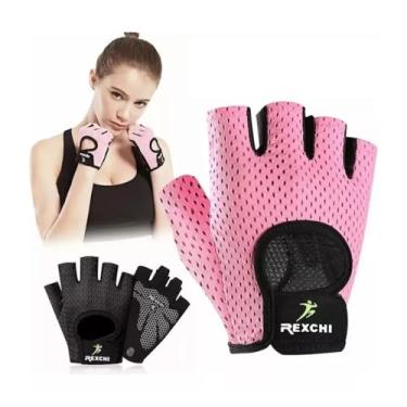 Imagem de Luvas De Academia Feminina Meio Dedo Musculação Proteção Mão Fitness Respirável Antiderrapante para Levantamento de Peso e Ginástica (Rosa, L)