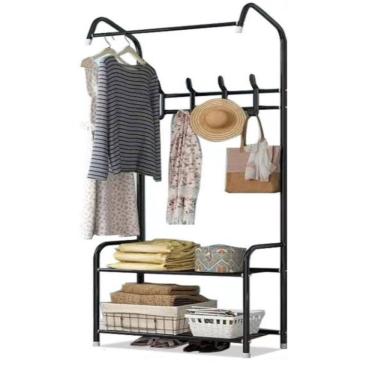 Imagem de Guarda-roupas Preto Arara Cabideiro Com Prateleira – Organização E Estilo Em Um Só Produto