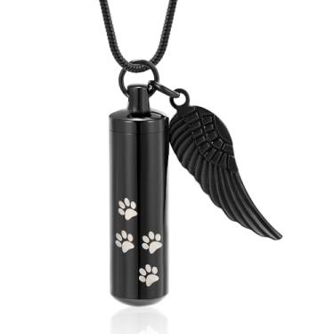 Imagem de mingkejw Colar de urna cilíndrica para cinzas, estampa de patas, joias de cremação, colares de memorial de aço inoxidável, suporte de cinzas para animais de estimação humanos, joia de lembrança com
