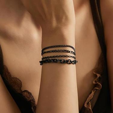 Imagem de Pulseira preta masculina com corrente de elos cubanos, pulseiras empilháveis para mulheres modernas, Medium, Latão, Sem Pedra Preciosa