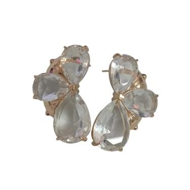 Imagem de Brinco Meia Flor em Turmalina Transparente com Banho de Ouro 18k, Estilo Floral, Semi Joia Feminina