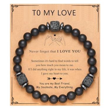 Imagem de Pulseira To My Man Love Gifts for Him Dad Husband Brother Son Grandpa Lava Stone Bead Bracelet with Card, Medium, Latão, Sem Pedra Preciosa