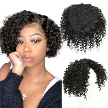 Imagem de Adancyler Toppers de cabelo curto encaracolado afro natural com franja em perucas sintéticas para homens e mulheres com cabelo fino volume e estilo instantâneos (marrom preto), 15 cm