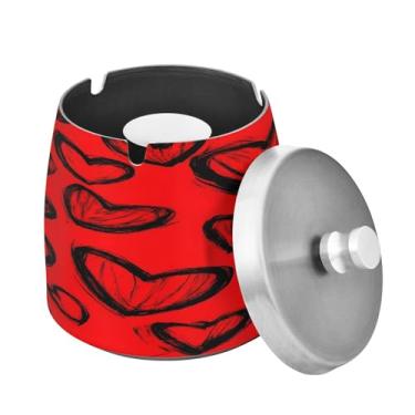 Imagem de Blueangle Cinzeiro de corações vermelhos com tampa para cigarros, à prova de vento/chuva, aço inoxidável, sem fumaça, inodoro, cinzeiro para uso interno ou externo (111)